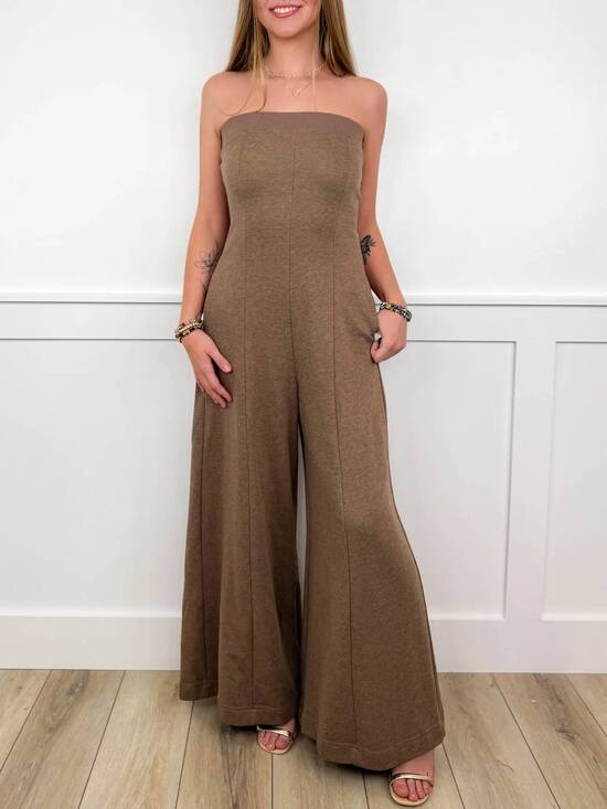 DAVI & DANI Pants - NEW DAVI & DANI strapless cotton blend jumpsuit in mocha brown